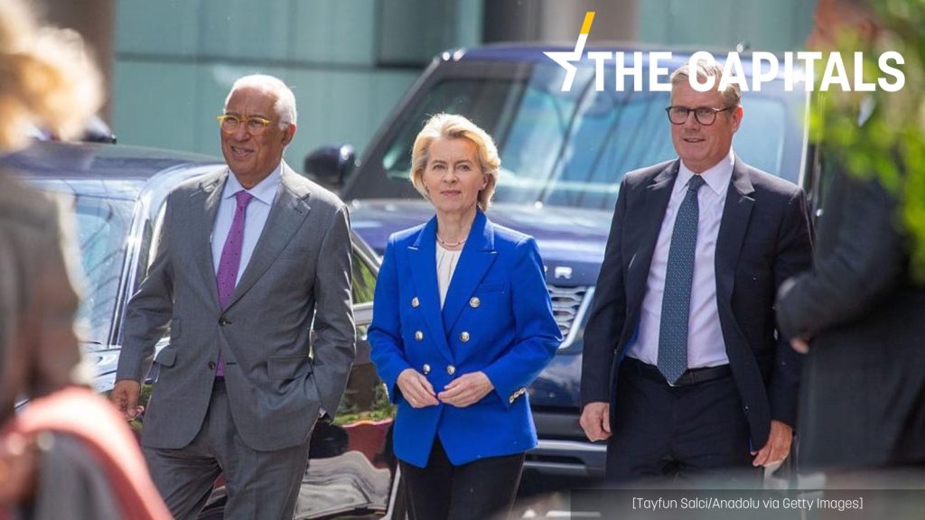 Costa, Von der Leyen y Starmer en Londres, tras la cumbre UE-Reino Unido, el 19 de mayo de 2025.